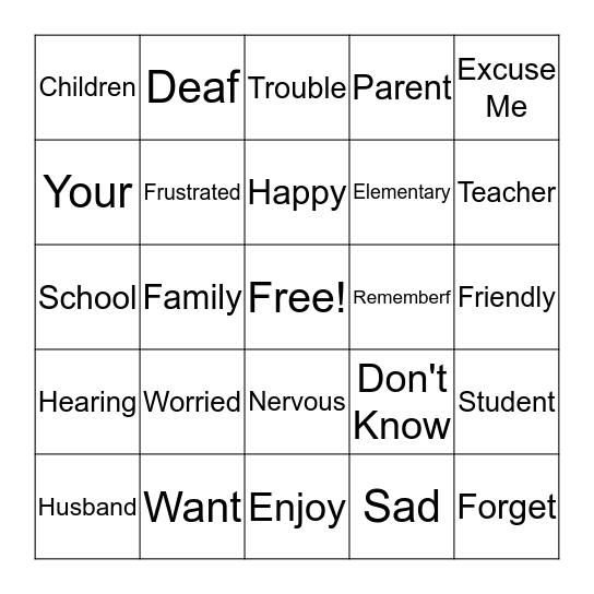 ASL Vocab Weeks 1-3 Bingo Card