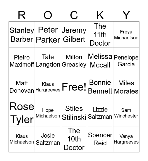 Rocky's Fav Characters Bingo Card