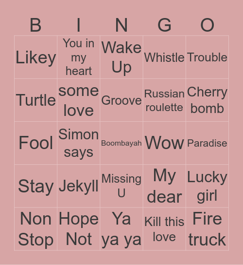 Jisoo Bingo Card