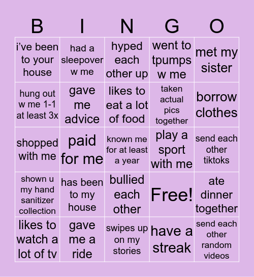 Shelley’s Friend😝 Bingo Card