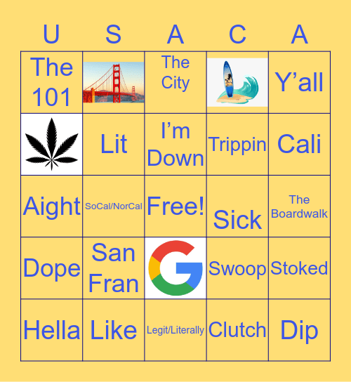 Norcal California Slang Bingo Card