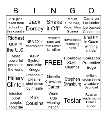 Honors U.S. & VA Government Current Events Bingo Card