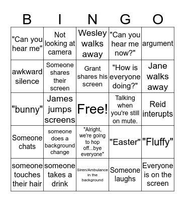 Easter Zoom Meeting Bingo Card