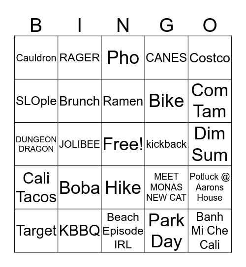 Out Of Quarantine Tingz Bingo Card