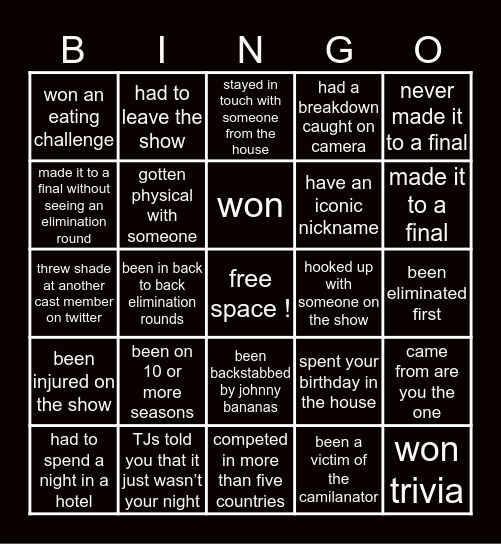the challenge bingo Card