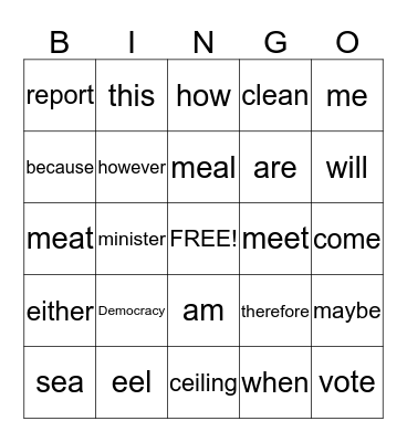 Sight Words  Bingo Card