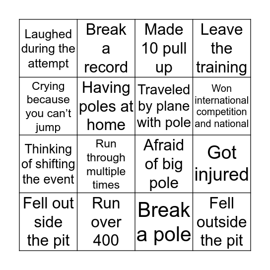 Pole vault bingo Card