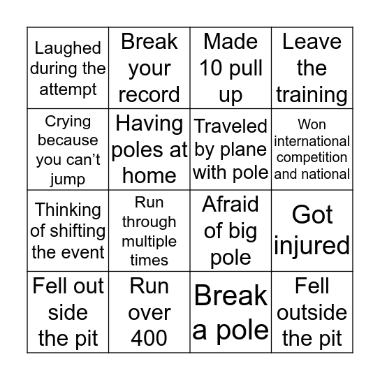 Pole vault bingo Card