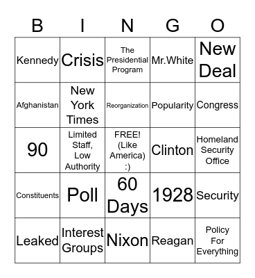 The Presidential Program Bingo Card