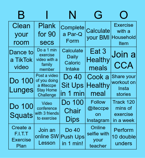 ITECC PE DEPT - Bingo Challenge Bingo Card