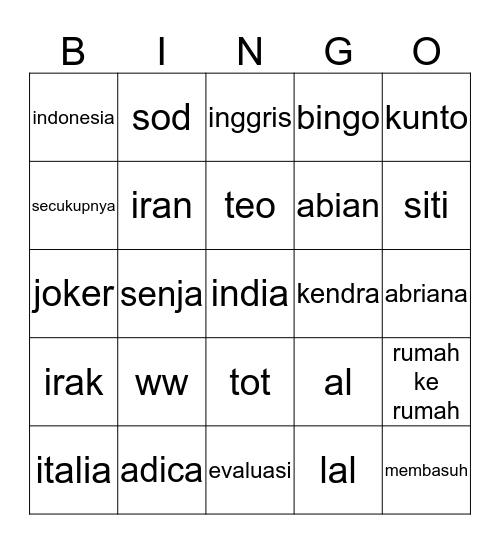 Untitled Bingo Card