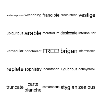 Vocabulary Review #2 Bingo Card