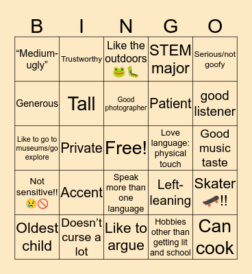 Are you My Type ? 🤔😮🥰 Bingo Card