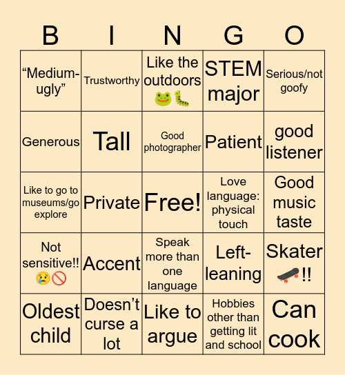 Are you My Type ? 🤔😮🥰 Bingo Card