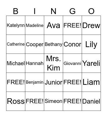 2nd Grade Friends Bingo Card