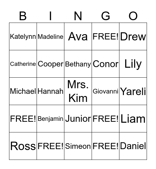 2nd Grade Friends Bingo Card