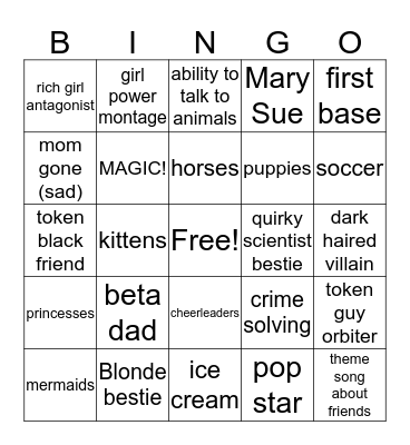 Pre-pubescent girls' show Bingo Card