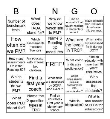 Using Reading 3D to Guide Instructruction Bingo Card