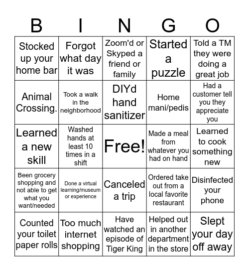 Essential Worker BINGO Card