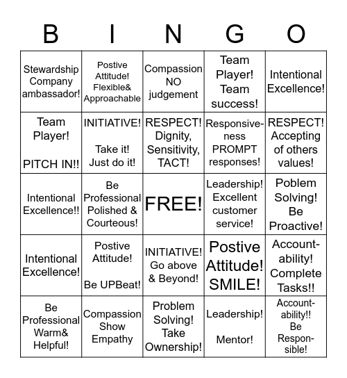 12 Characteristics of Excellent Customer Service Bingo Card
