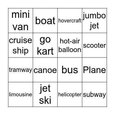 means of transportation Bingo Card