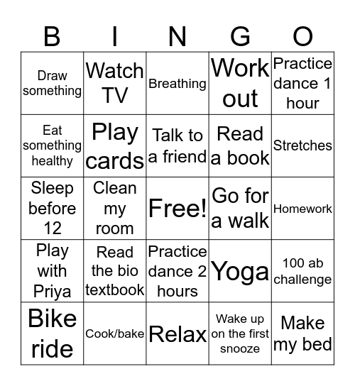Neha's Bingo Card