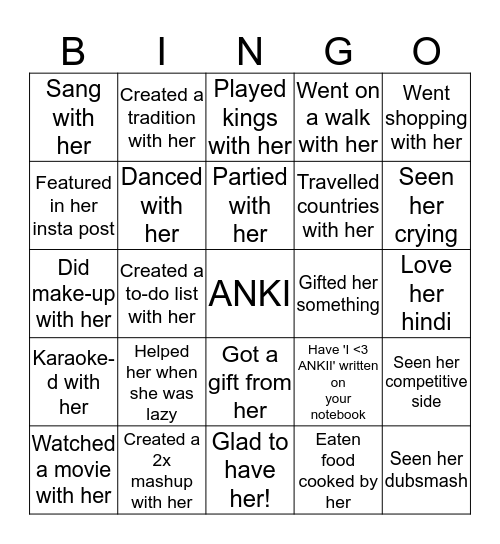 Anki ki Birthday bingoo! Bingo Card