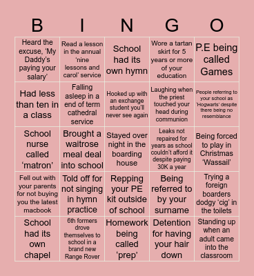 Private School Edition Bingo Card