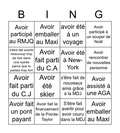 BINGO MDJ Le Frigo Bingo Card