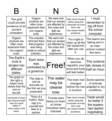 CLIL 1.3 Bingo Card