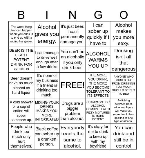 Alcohol Bingo Card