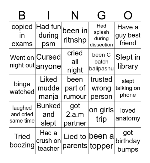 HAVE YOU EVER?? Bingo Card