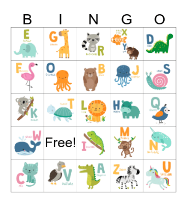 Animal ABC Fun Bingo Card