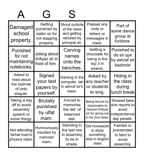 Ags Bingo Card