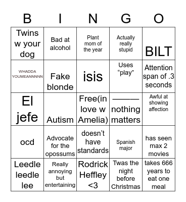 Amelia b!ngo Bingo Card