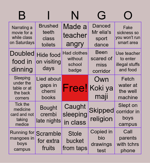 Baobab 2019 Bingo Card