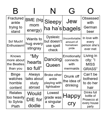 Danielle Bingo Card