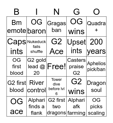 G2 vs OG Bingo Card