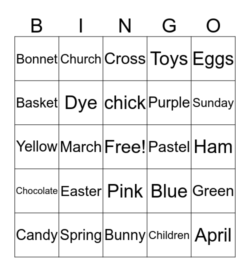 A Very Virtual Easter 2020 Bingo Card
