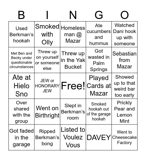 TEAM NASTY Bingo Card