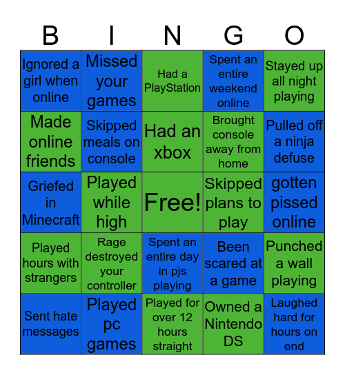 Gamers Bingo Card