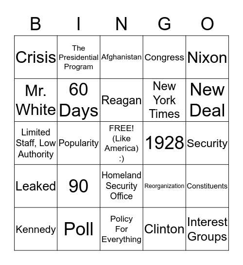 The Presidential Program Bingo Card