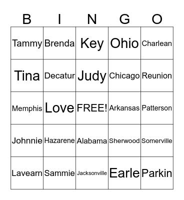 Family Bingo Card