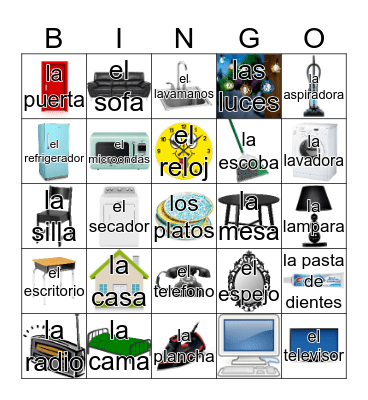Spanish Bingo Home Labeled Pictures Bingo Card