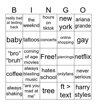 mariana 🦋 Bingo Card