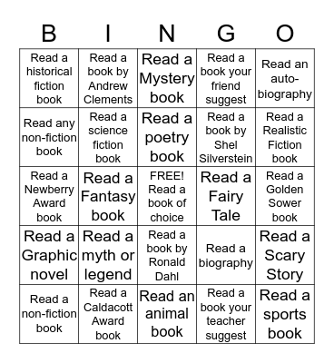 LIBRARY BOOK BINGO Card