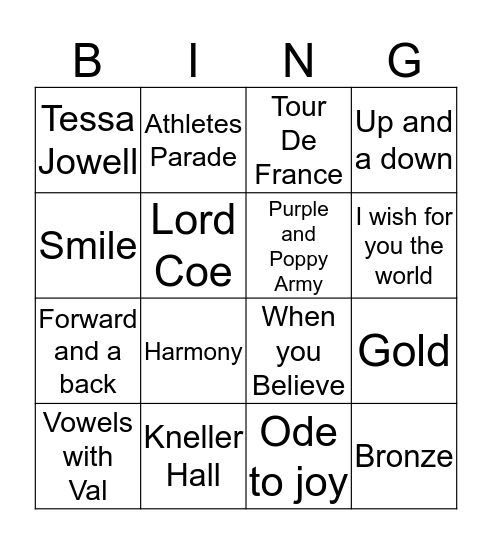Games Maker Choir lockdown bingo Card