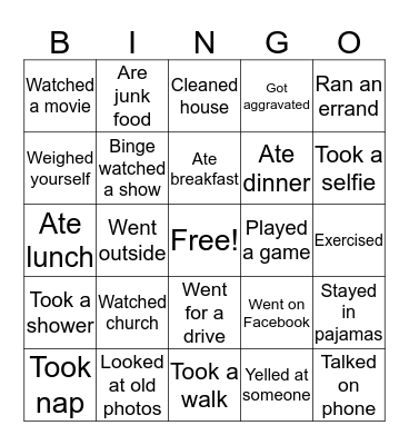 Social Distance Bingo Card