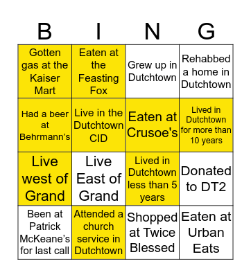 Dutchtown Bingo Card