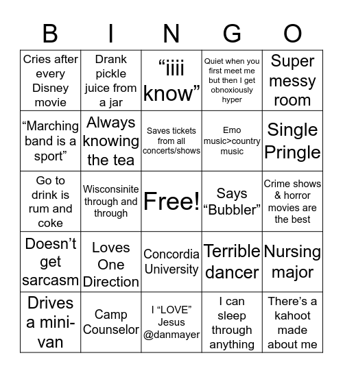Colleen Bingo Card